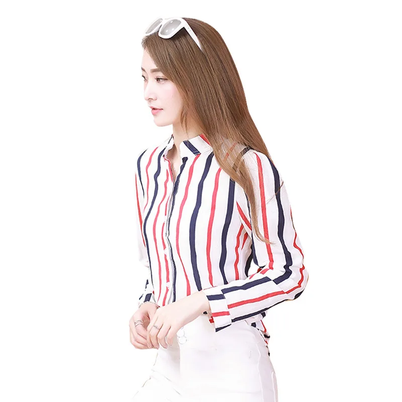 2019 Spring Autumn Women Colorful Stripe Shirt Korean Long Sleeve  Office Blouses Casual Female Slim Chiffon Print Shirts