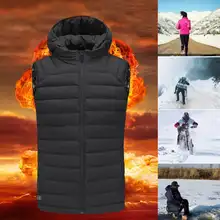 Зимний теплый мужской USB с подогревом жилет куртка пальто Электрический инфракрасный с капюшоном верхняя одежда женская мужская теплая