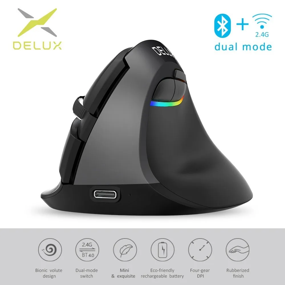Delux M618 Мини Bluetooth 4 0 + 2 ГГц Двухрежимная беспроводная мышь эргономичная