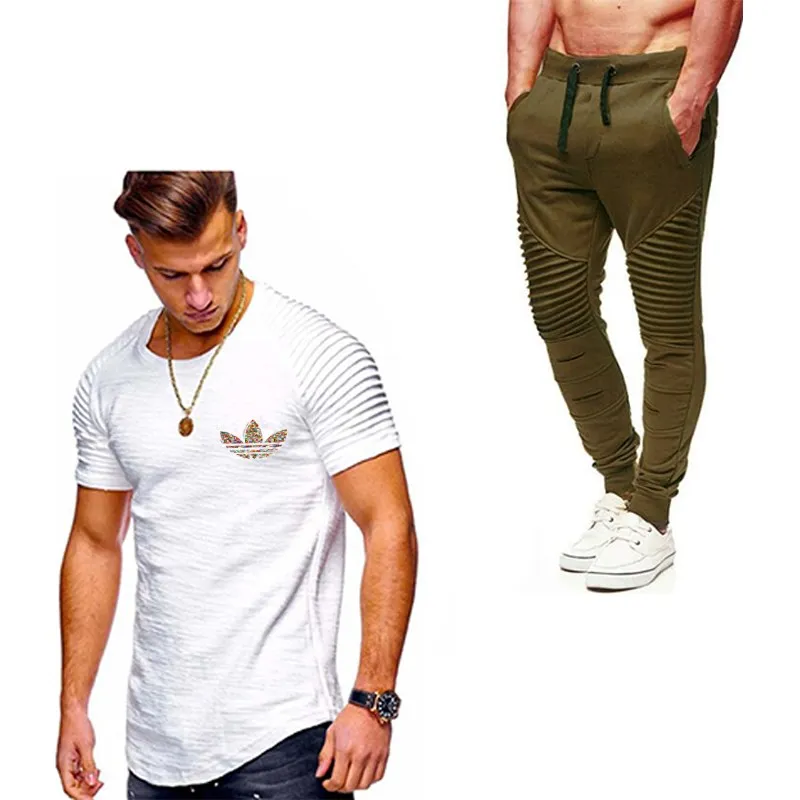 

Hot Sale Men's Sets T Shirts+pants Two Pieces Sets Casual Tracksuit 2019 Summer Male Casual Tshirt Gyms Fitness trousers men