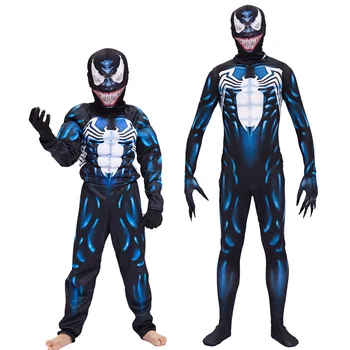 

New Arrival Child Venom Muscle Costume Spider-man overall Boys adult Superhero Cosplay Halloween Fantasia Fancy Dress jumpsuit