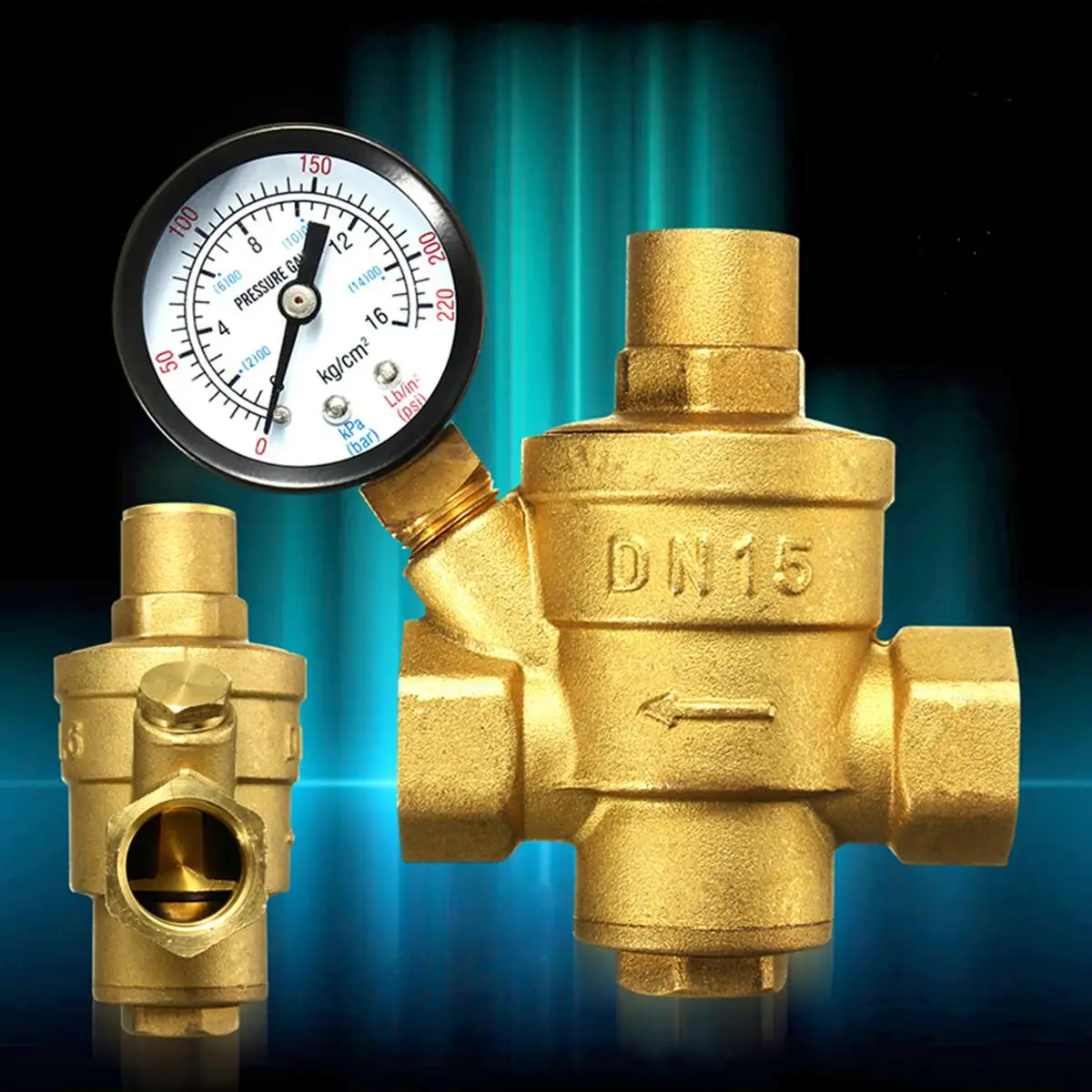 

1/2'' DN15 Brass Water Pressure Reducing Valve With Gauge Flow Adjustable 93x72mm