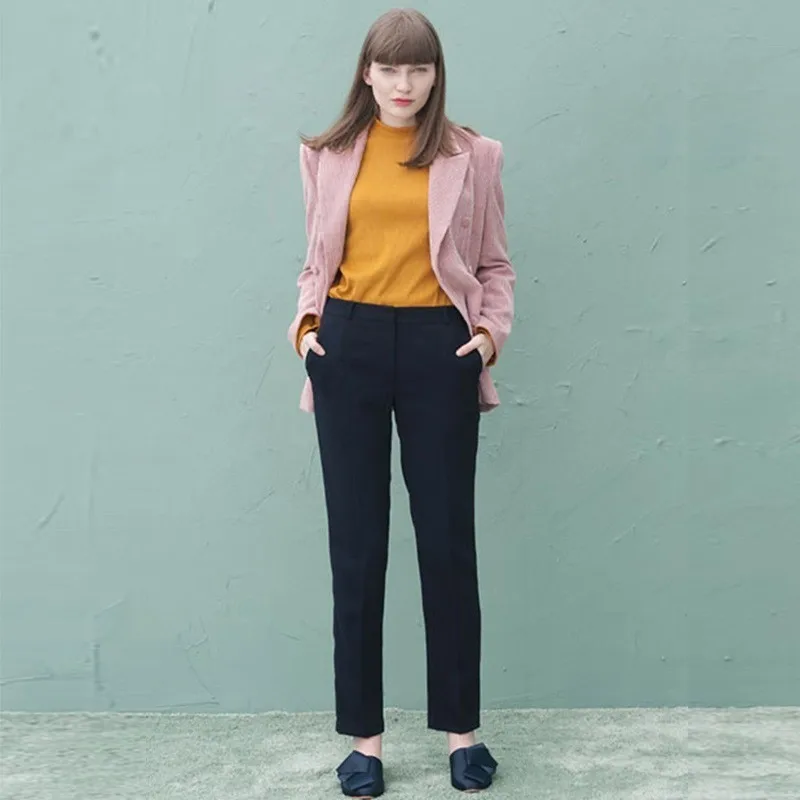 Hiver Rose Survêtement Pink De Queechalle Lady Mince Couleur Office Automne Manteau Femmes Entaillé Veste Velours Blazer Femelle Costume SAARdx8qn