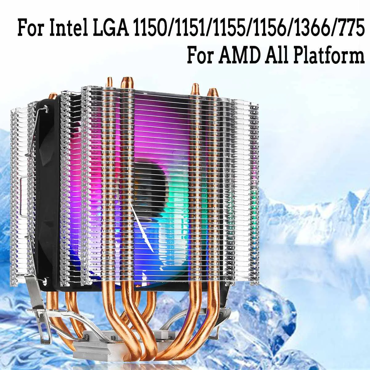 RGB LED مروحة تبريد لوحدة المعالجة الرئيسية 4 Heatpipe المزدوج برج 12 V مسند تبريد للاب توب مدمج به مكبر صوت مروحة الحرارة بالوعة ل إنتل LAG 1155 1156 775 ل AMD ا...