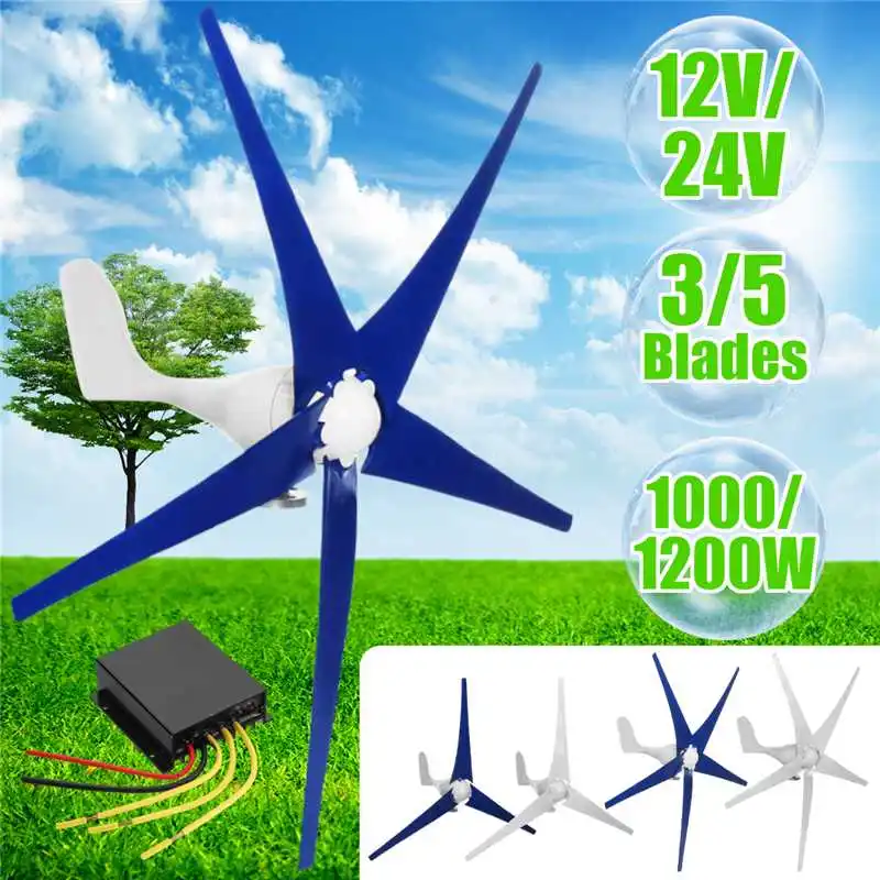

Wind for Turbine Generator Three or Five Wind Blades Option White/Blue 1200/1600W Wind Controller Gift Fit for Home Or Camping
