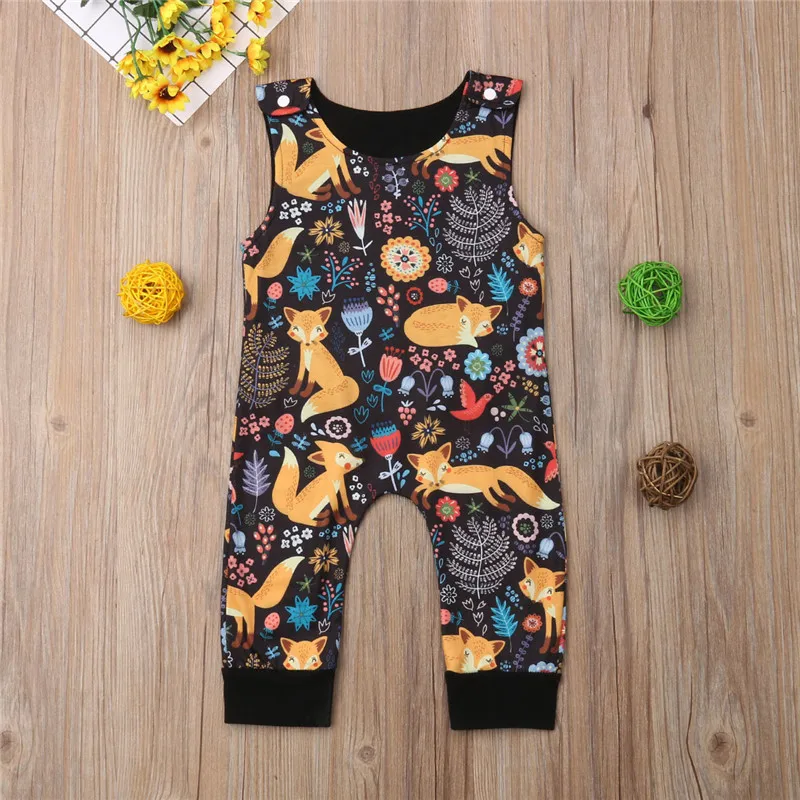 

0-18M Newborn Kdis Baby Clothing Girl Boy Cartoon Print Romper Elegant Summer Sleeveless Jumpsuit Cute Lovely Outfits