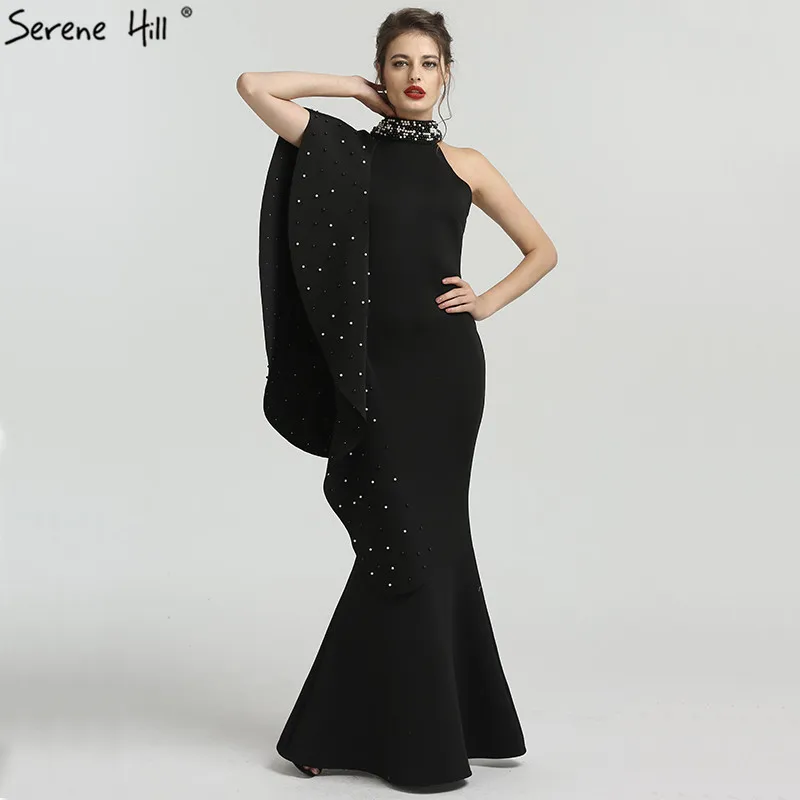 

Newest Design Black High Neck Mermaid Evening Dresses 2019 Elegant Pearls Sleeveless Long Formal Dress Serene Hill QA8024