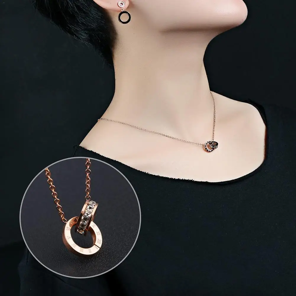 Rhinestone шипованное ожерелье римская подвеска с номерами розовая золотая