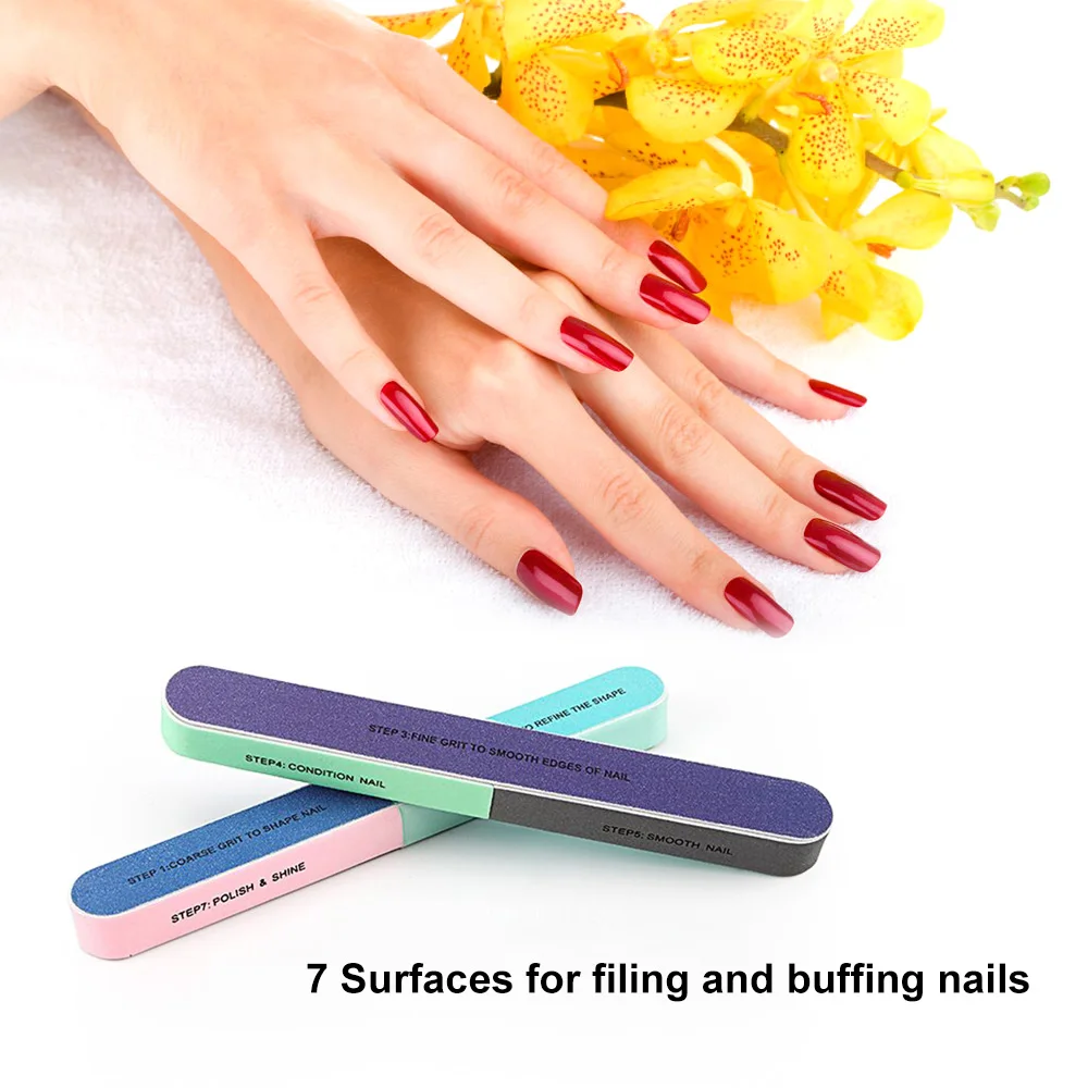 

2pcs/lot Nail Files Nail Buffers Block 7 Professional Steps Buffing Polishing Shining Your Fingernail & Toenail Tool Kit Sets
