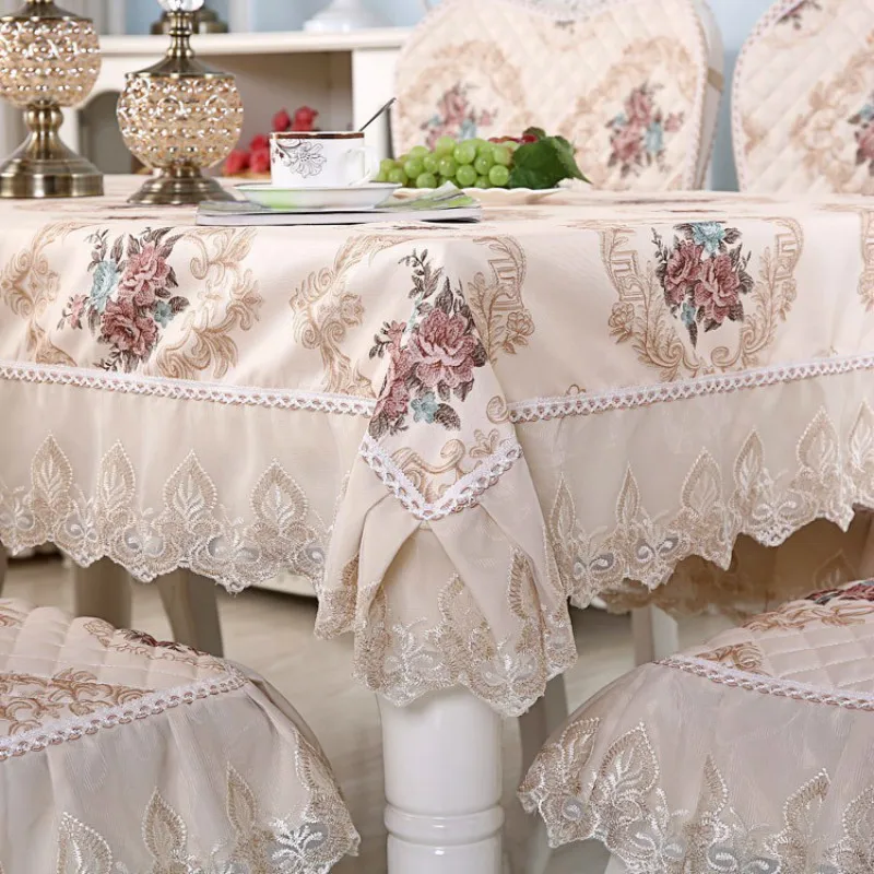  Luxury Europe Table Cloth Satin Lace Chair Cover Cushion Set Home Hotel Wedding Decoration Party Ba