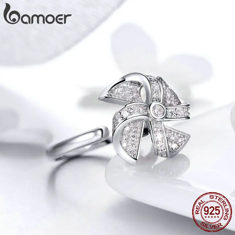 BAMOER вращающееся кольцо с ветряной мельницей из настоящего серебра, регулируемые кольца на палец для женщин, Стерлинговое серебро 925, ювелирные изделия BSR032
