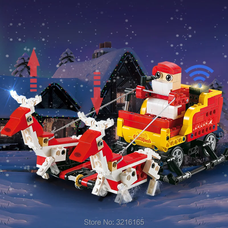 DIY 2-in-1 Building Blocks Santa Snowmobile Infrared Sound Sensing Smart power Motor Compatible Legos Christmas Gift Toy kid Boy
