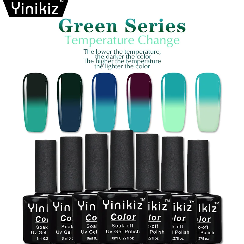 

Yinikiz Beautiful Lucky Nail Green Temperature Color Change Gel Nail Polish Lacquer Soak Off Gel Varnish LED Army for Nails