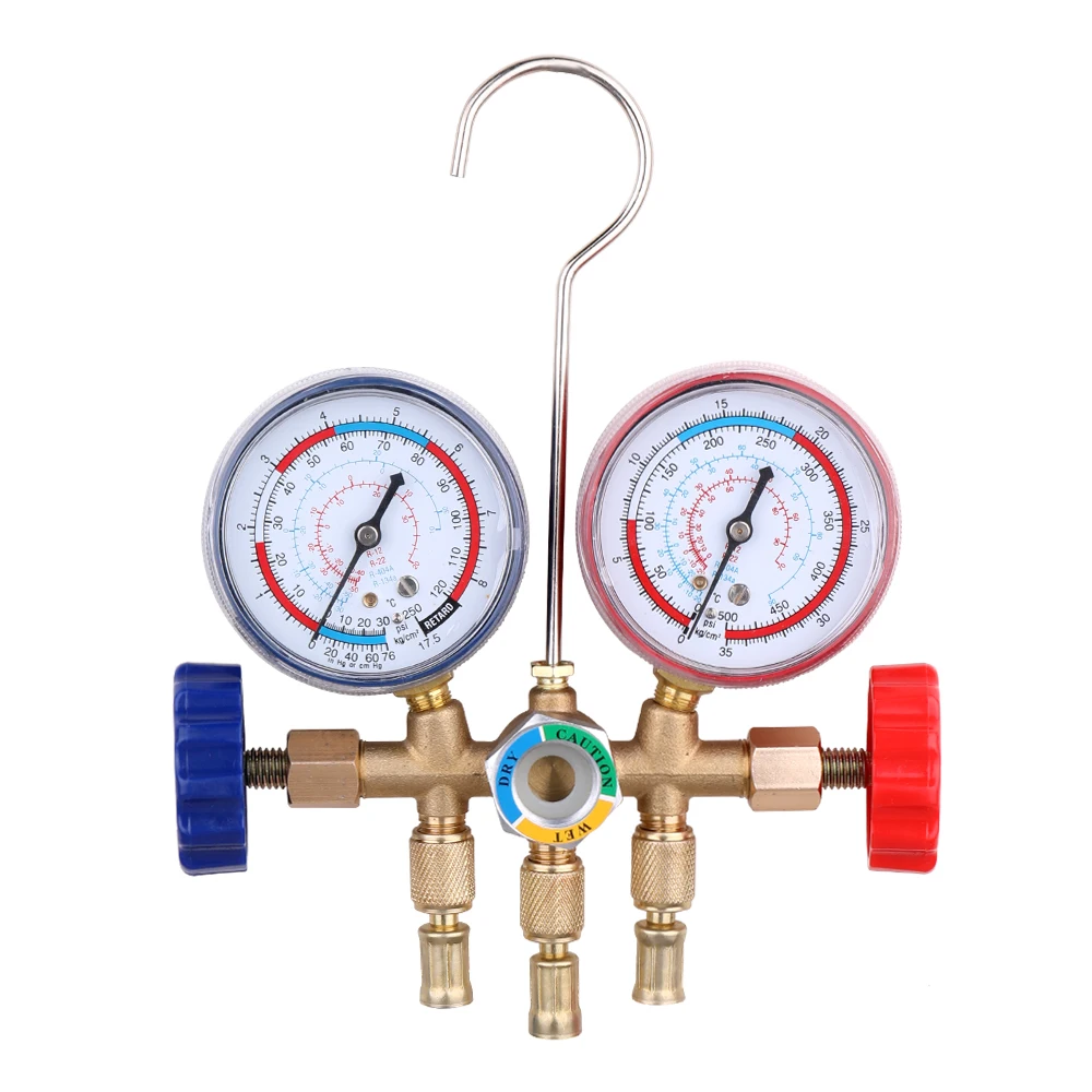 

Refrigerant Manifold Gauge Set Air Conditioning Tools with Hose and Hook for R12 R22 R404A R134A