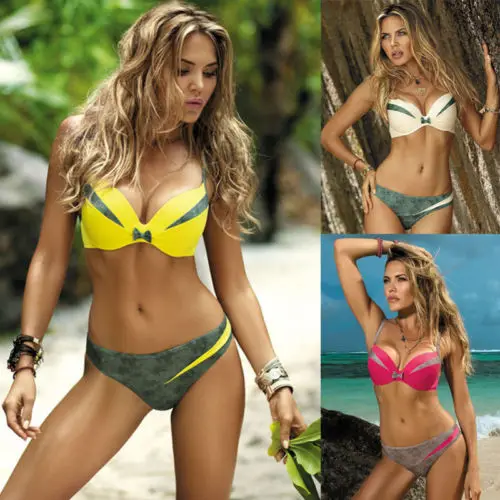 

2018 Women Sexy Bikini Set Push-up Padded Bra Swimsuit Floral Print Swimwear Bandage Bathing Suit Low waist Backless Beachwear