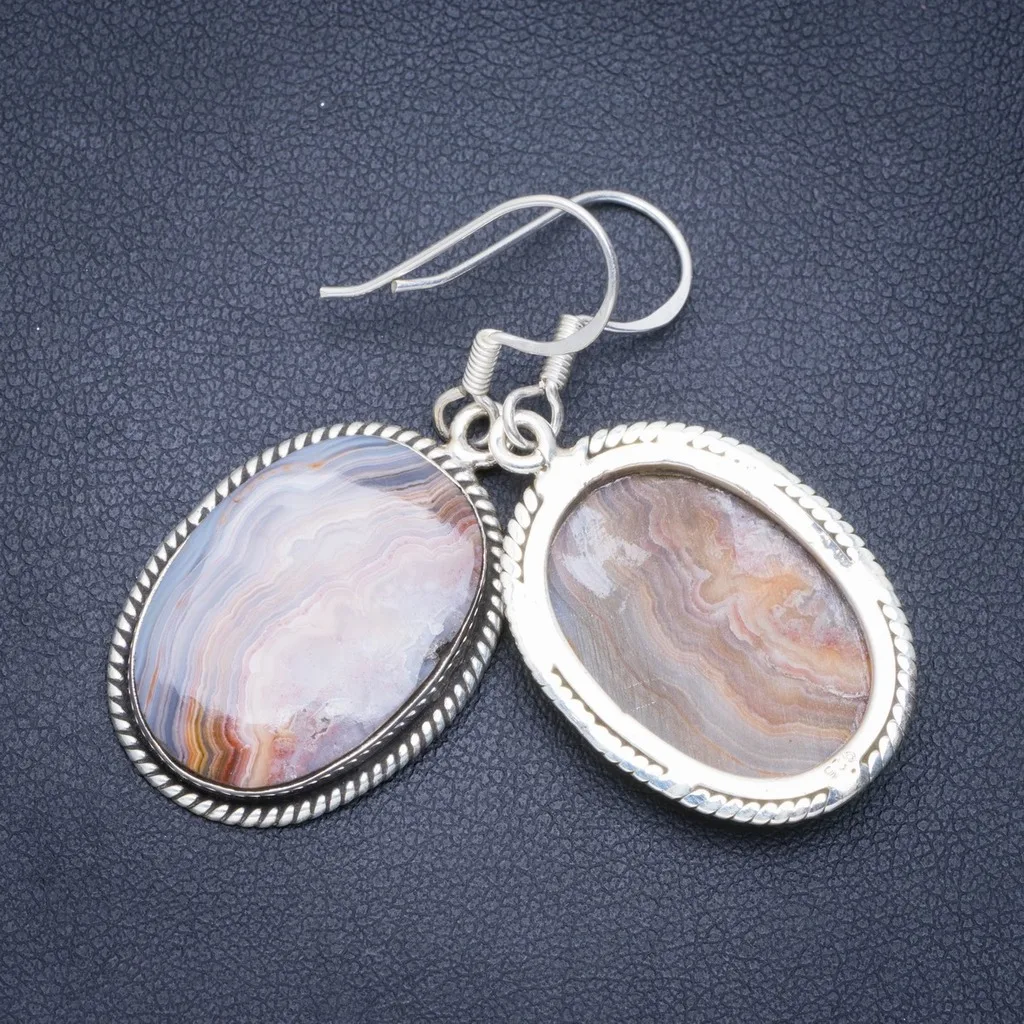 

Natural Crazy Lace Agate Handmade Unique 925 Sterling Silver Earrings 1.75" A0841