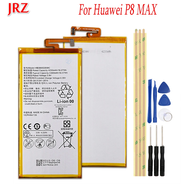 JRZ 3 8 V 4230mAh HB3665D2EBC батарея для Huawei P8 MAX телефон сменные батареи с инструментами |