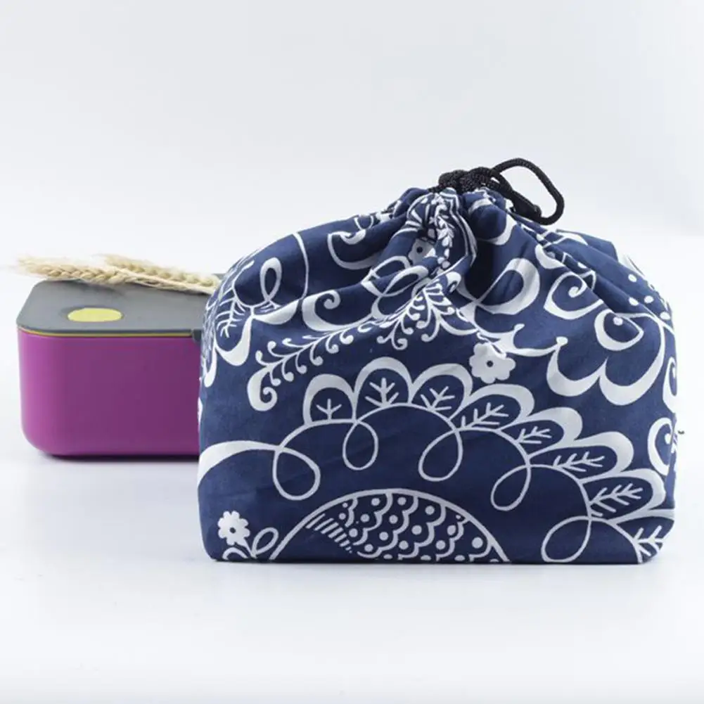 

Portable Cloth Lunch Bag for Outdoor Student Office Meal Picnic Japanese Style Drawstring Print Storage Bento Bag for Lunchbox