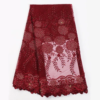 

2019 High Quality French Tulle Fabric Lace Nigerian Lace Fabric Latest Embroidered Lace Fabric Rhinestones For Women Bridal