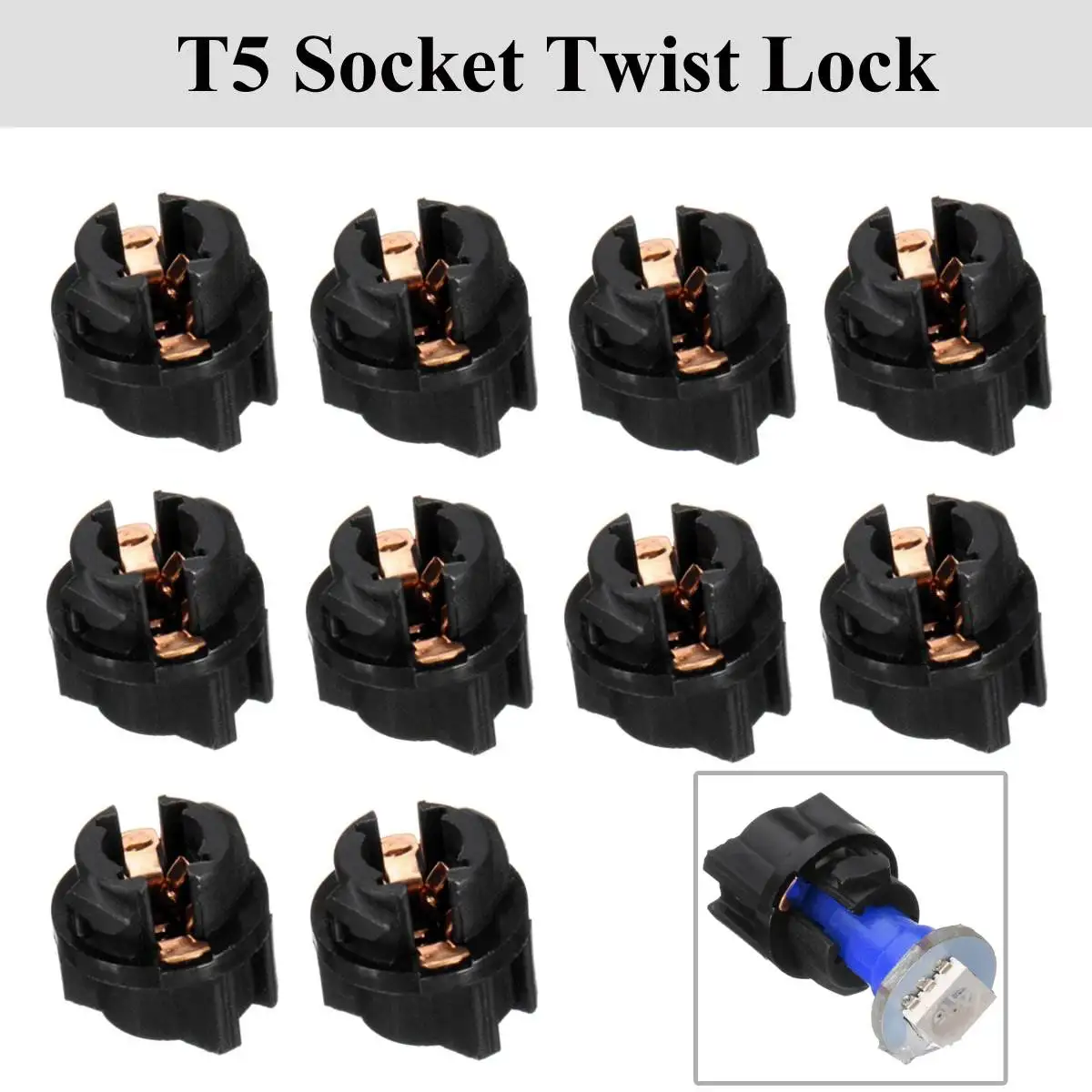 

10pcs T5 Socket Twist Lock For PC74 Instrument Panel Cluster Plug Dash Light Bulb