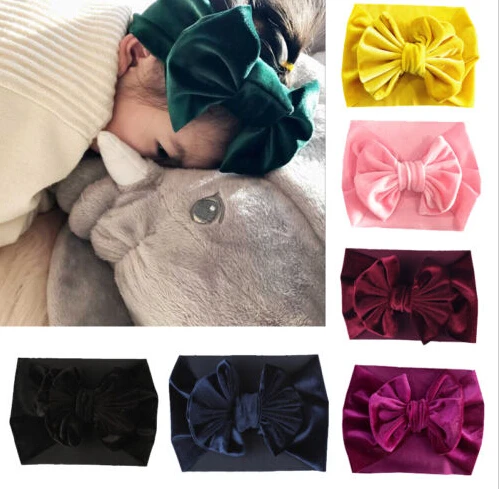 

Velvet Bow Knot Baby Girl Headband Newborn Hairband Soft Elastic Headwear Solid Color Toddler Princess Headband Brand New