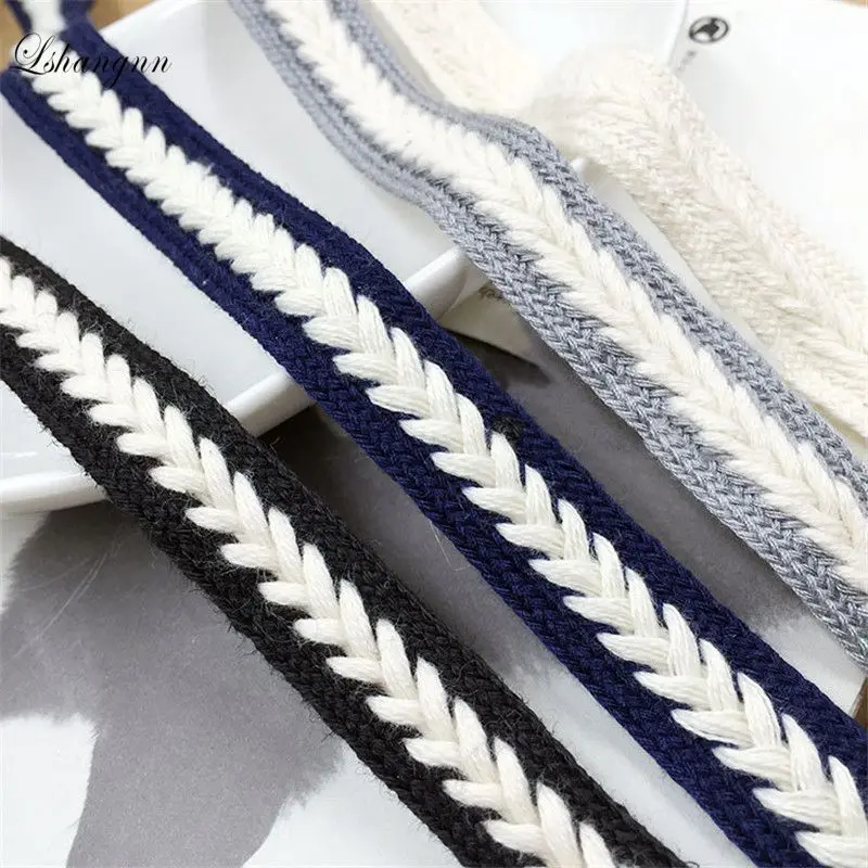 

Lshangnn 15 mm Braided Cotton Belt Woven Herringbone Tape Cotton Ribbon Decorative Webbing For DIY Garment Accessoris 4 colors