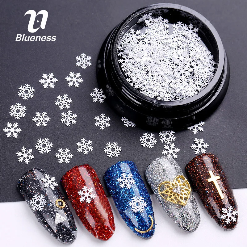 

Blueness 1Box 3D Nails Art Decorations White Snowflakes Nail Sequins Mix Design Manciure UV Gel Studs Accessories