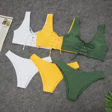 UK Женский Бандаж Бикини Набор пуш-ап Мягкий Бразильский бикини наборы сплошной цвет купальник купальники пляжная одежда купальники костюм