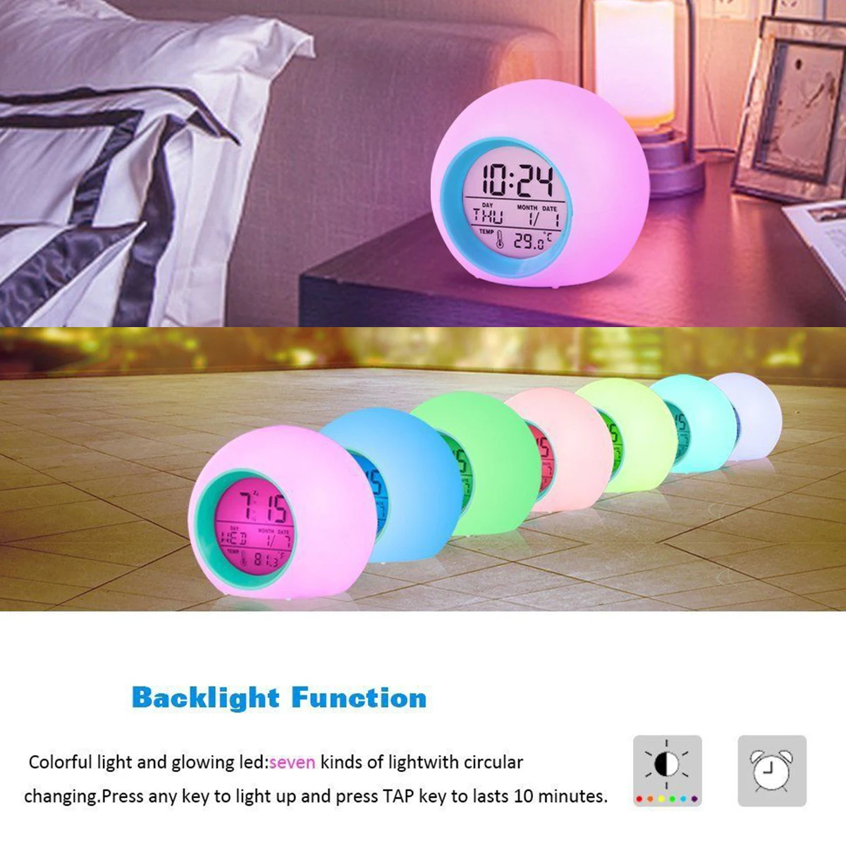 

Digital LED backlight screen snooze mode Wake Up Light Desk Alarm Clock With Natural Sounds Sunrise Simulator