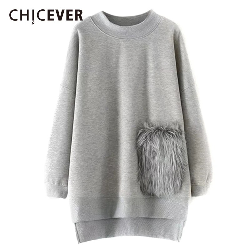 

CHICEVER Spring Asymmetric Female Sweatshirt For Women Top Pullovers Tassel Pocket Loose Sweatshirts Clothes Fashion Korean New