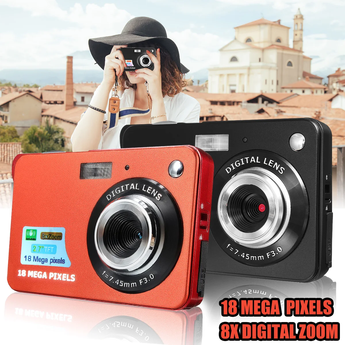 2.7/" HD 18MP 8x Zoom TFT 720P LCD Digital Camera Video Camcorder DV Anti-Shake