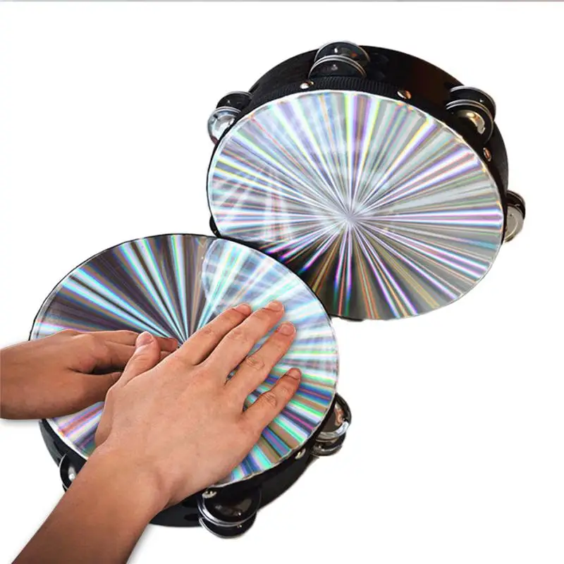 

8" Reflective Tambourine Drum Round Percussion Double Row Tambourine Church Band Musical Instruments for KTV Party