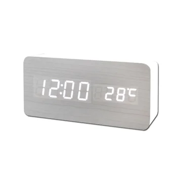 

Wood Led Digital Clock Snooze White Desktop Alarm Clock For Bedroom Sound Control Temperature Electronic Table Clocks Home Decor
