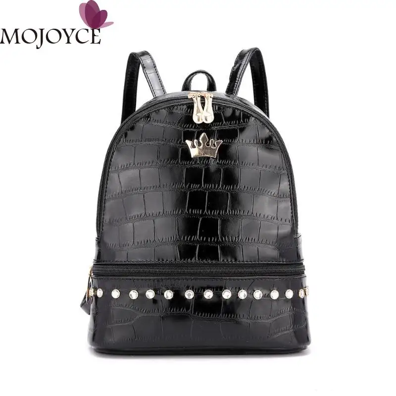 

New Fashion Small Multifunction Women Backpack PU Leather Female Casual Rhinestone Travel School Bag for Teenager Girls