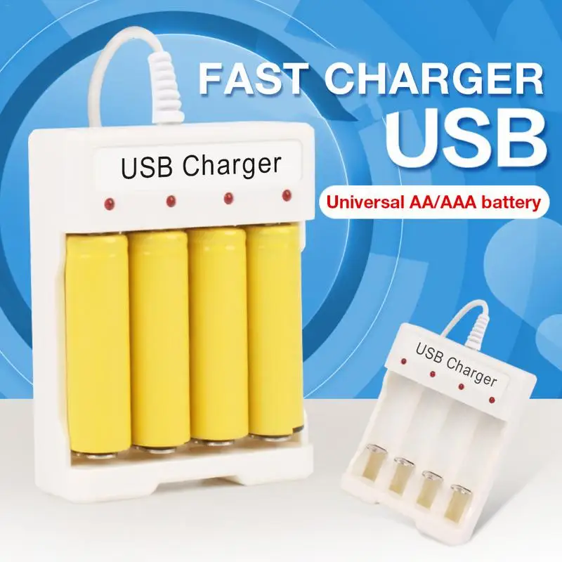 USB Universal Battery Fast Charger 4 Slot Smart Adjustable Charging for Standard AA AAA Adapter | Электроника
