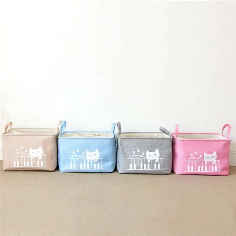 1 قطعة سلة التخزين الغبار القط نمط تقليد لون الكتان إيفا بطانة الكرتون أشتات المنظم سلة الغسيل لعب حامل