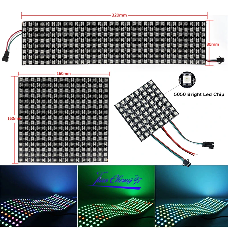5050 RGB WS2812 полноцветная Плата дисплея DC5V 8*8 / 16*16 /8*32 64 256 светодиодов Гибкая