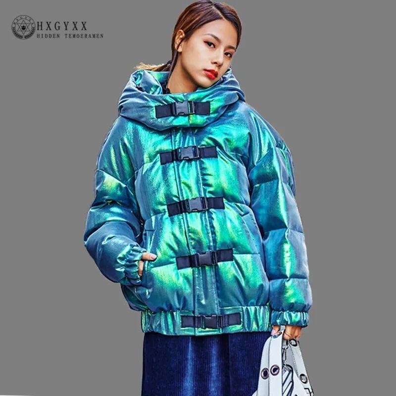 

Laser Green Winter Jacket Woman Coat Thick Warm Hooded Cotton Outwear Glossy Parka Female Plus Size Casual Snow Wear 2019 Okd651