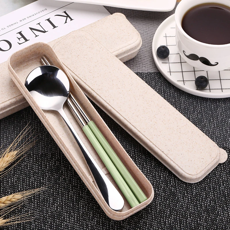 

Portable Stainless Steel Student Cutlery Tableware Chopsticks Spoon w/Box Picnic