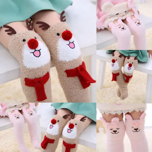 Toddlers Baby Girl Kids Xmas Gifts Cotton Knitted Knee High Stockings