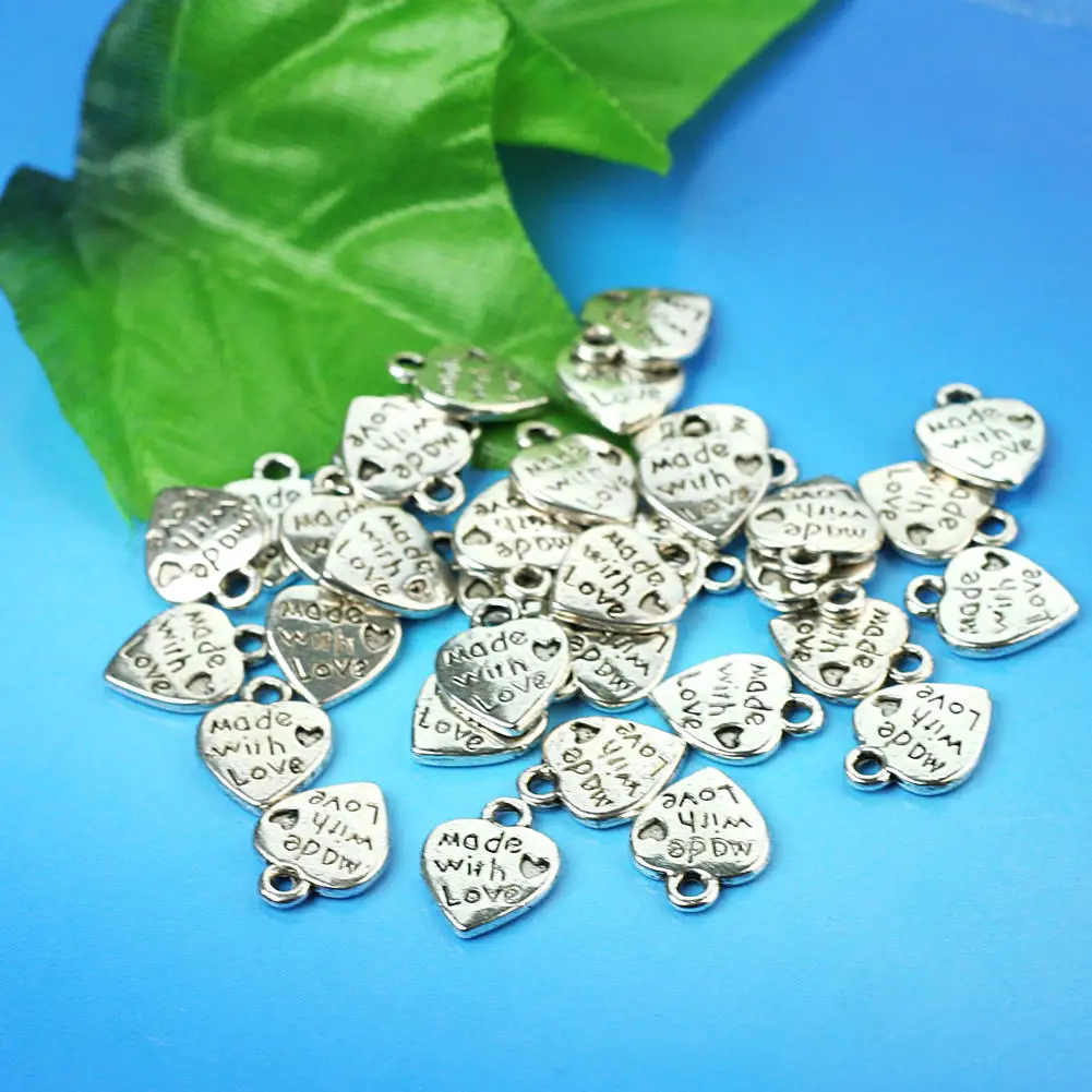 

New 50pcs Hand MADE WITH LOVE Heart Charms Pendants Necklace Alloy Metal Beads For DIY Fashion Charms Jewelry Bracelet
