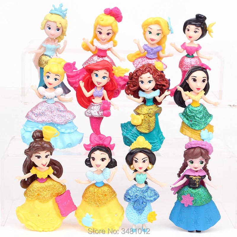 

12pcs Pocahontas Elsa Anna Mulan PVC Action Figures Mermaid Moana Rapunzel Princess Model Dolls Figurines Kids Toys for Children
