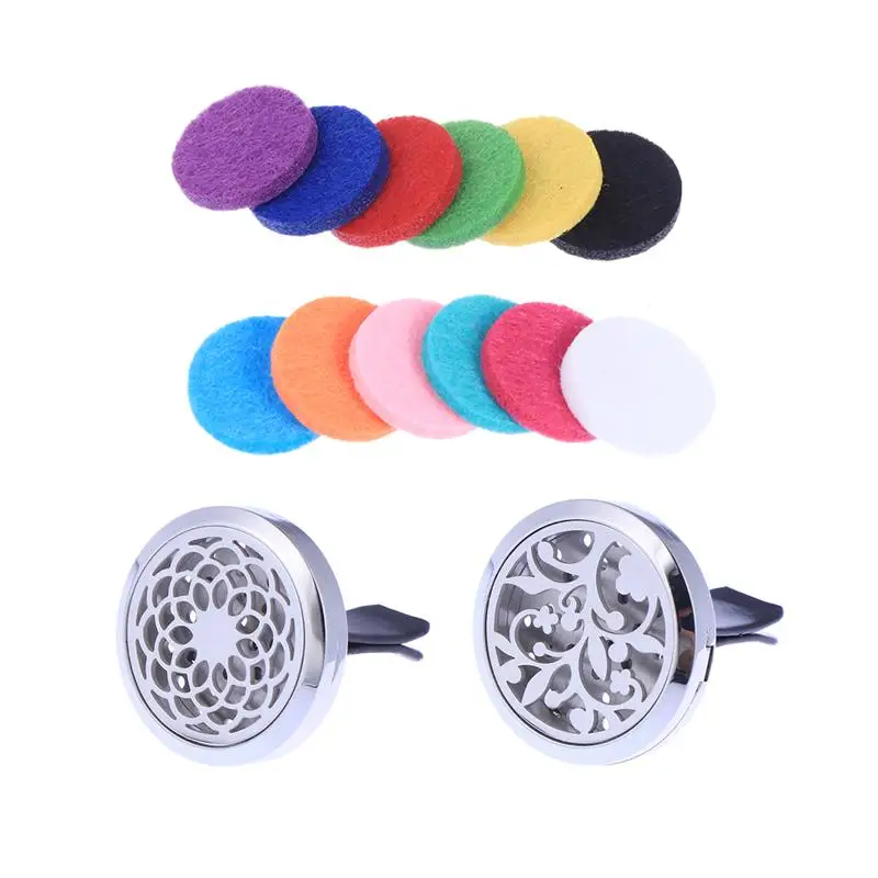 

2pcs 30mm Car Essential Oil Diffuser Stainless Steel Aromatherapy Vent Clip Air Freshener Locket for Car with 12 Refill Pads