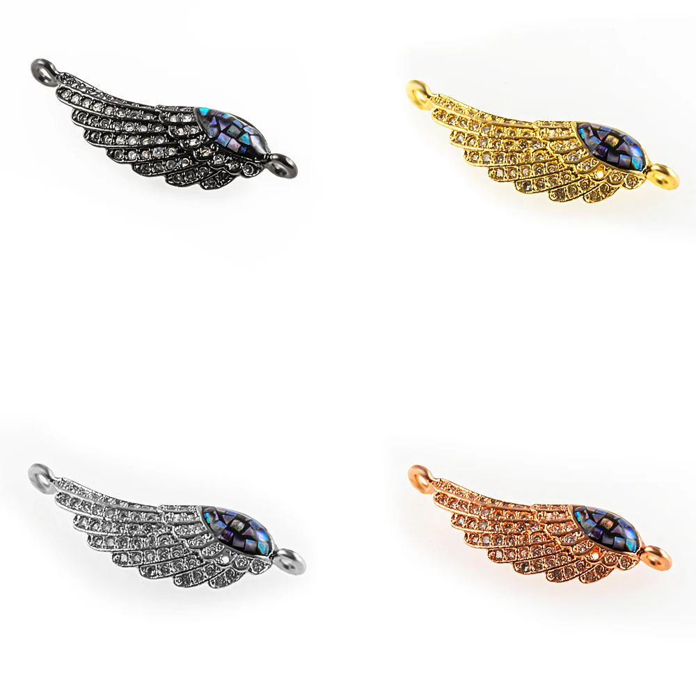 

26*9mm Wings High Quality DIY Bracelet Jewelry Making Accessories Necklace Pendant Connector Abalone Shell Copper Zirconia Fly