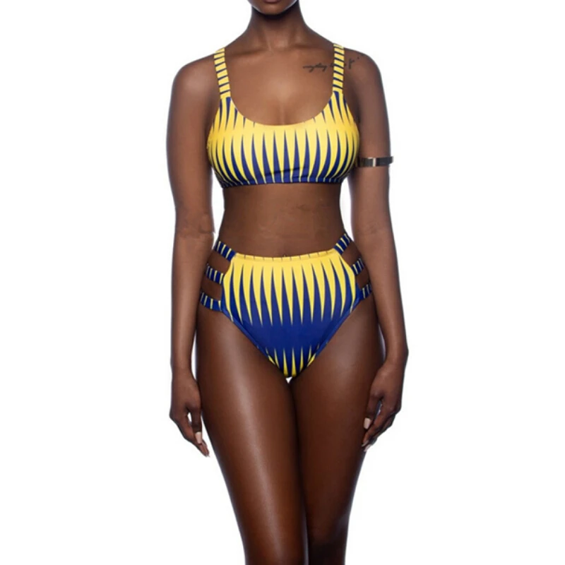 Stripe Swimwear Women High Waisted Bikini Set Swimwears Push Up Bra 2 Piece Bathing Suit Swimsuit Biquini