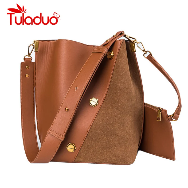 

New Wide Strap Bucket Bags Women PU Leather Large Designer Handbags High Quality Causal Tote Ladies Shoulder Messenger Bags