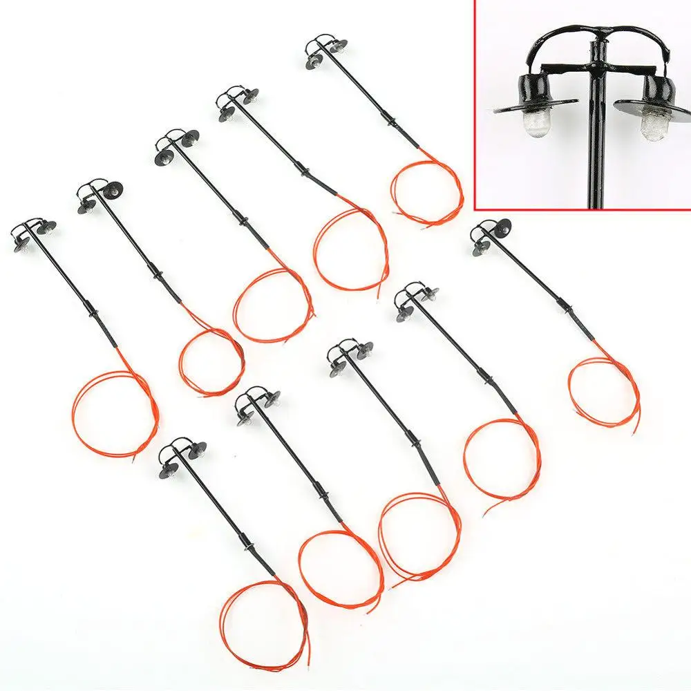 

10Pcs 1:87~1:150 HO N scale Model Railway Lamppost lamp Double Head 5.5cm 12V