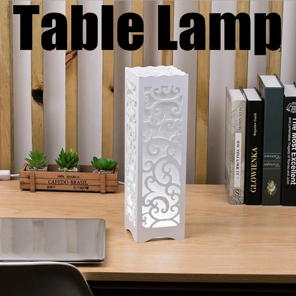  Electric Modern LED Table Lamp Classic Wooden Desk Bedside Lighting Openwork Carved Study Bedroom D - 32967555505