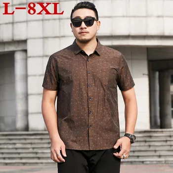 

2019 New plus Size 8xl 7xl 6xl 5xl New Men's Summer Shirts Printed Slim Fit Short Sleeve Shirts Male Casual Tops Plus Size