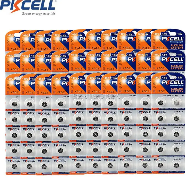 300pcs PKCELL AG3 LR41 392 Button Batteries 1.5v SR41 192 Cell Coin